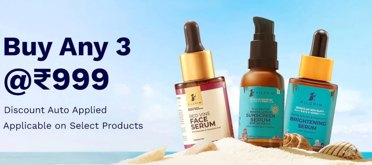 Pilgrim Limited Time Offer Buy Any 3️ Beauty Care Products @ Rs 999