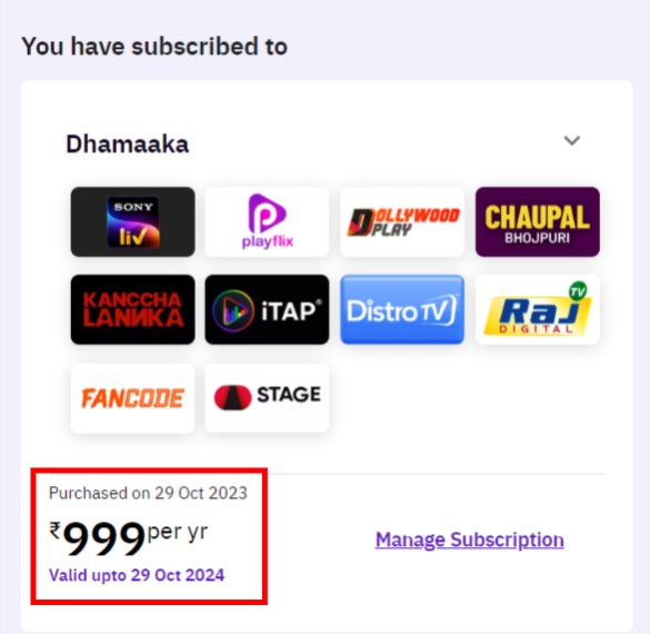 Sony Liv Subscription OTTPlay Dhamaka 