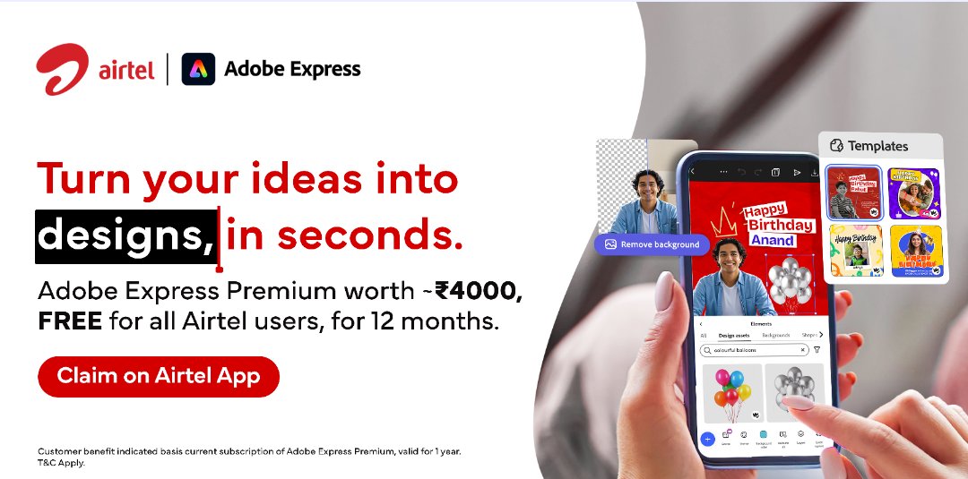 Airtel Adobe Express Premium Free for 1 Year Worth ₹4,000